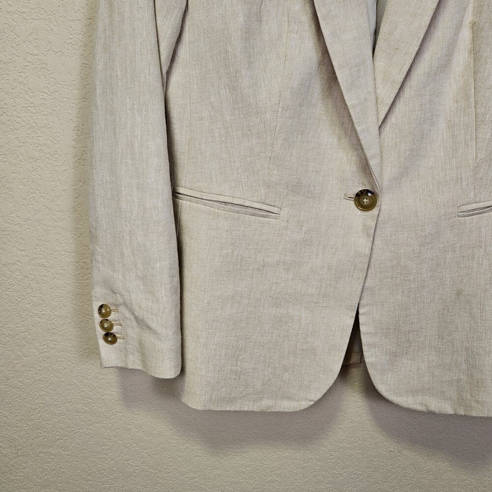 J.Crew Linen Cotton Holland Blazer Womens 4 Crosshatch Beige Career Jacket AL221 - Picture 4 of 16